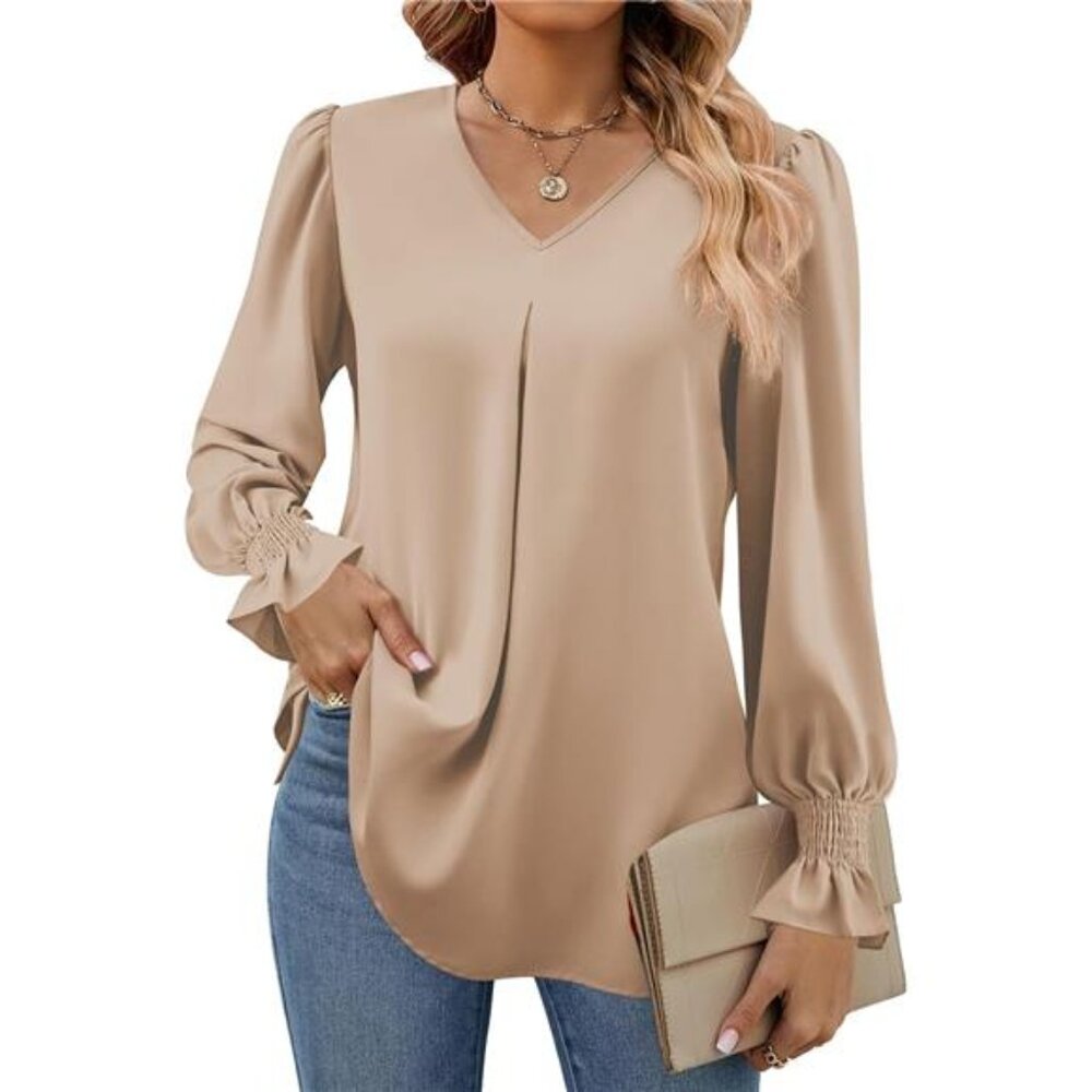 Women's 2025 Long Sleeve Tops Dressy Casual V Neck Tunic Shirts Loose